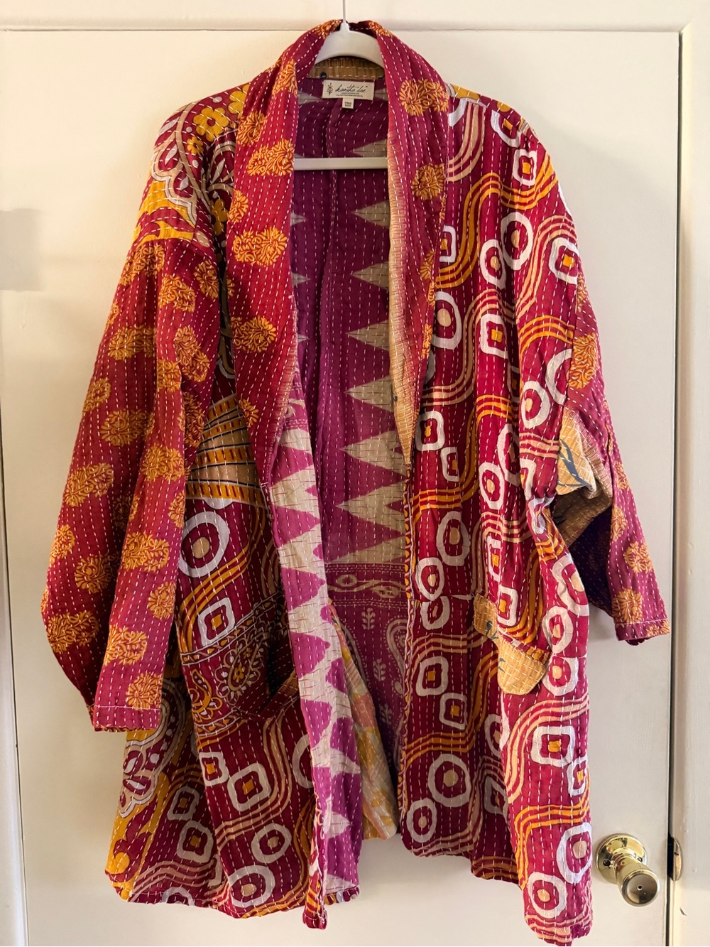 Handcrafted Pink & Gold Kantha Jacket